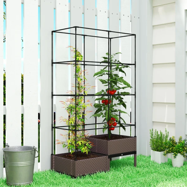 Hoogbed Plantenbak Met Klimrek, Afvoergaten, Kunststof Plantenbak 100 X 50 X 174 Cm