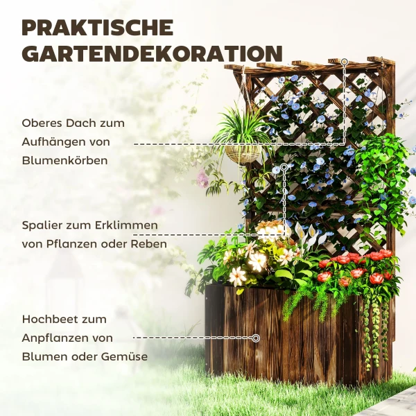 Hoogbed Plantenbak Met Klimrek, Trellis Bloembak Hout, Tuin Trellis 64 X 33 X 122cm Verkoold