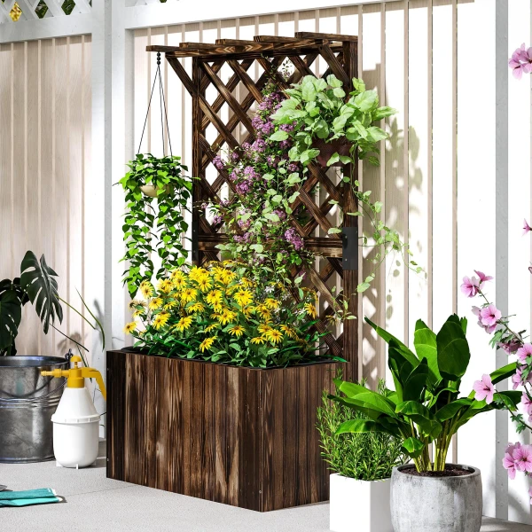 Hoogbed Plantenbak Met Klimrek, Trellis Bloembak Hout, Tuin Trellis 64 X 33 X 122cm Verkoold