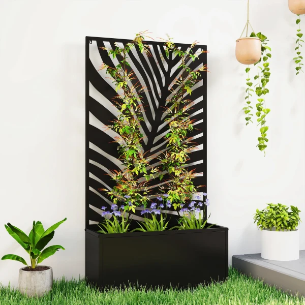 Hoogbed Plantenbak Met Privacy Scherm Bloembak Metaal, Tuin Trellis 61 X 23 X 113 Cm