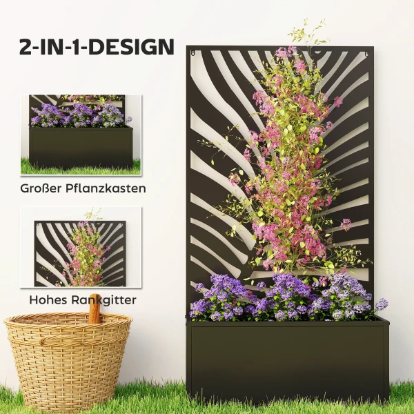 Hoogbed Plantenbak Met Privacy Scherm Bloembak Metaal, Tuin Trellis 61 X 23 X 113 Cm