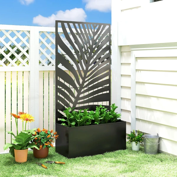 Hoogbed Plantenbak Met Privacy Scherm Bloembak Metaal, Tuin Trellis 90 X 40 X 180 Cm Zwart
