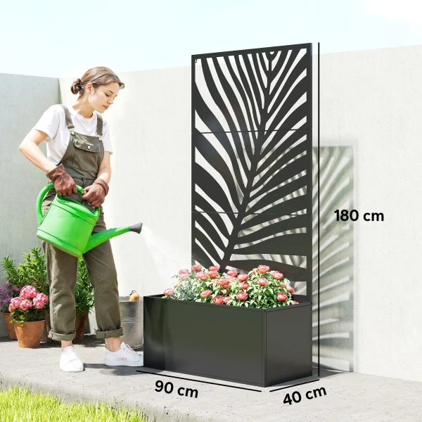 Hoogbed Plantenbak Met Privacy Scherm Bloembak Metaal, Tuin Trellis 90 X 40 X 180 Cm Zwart