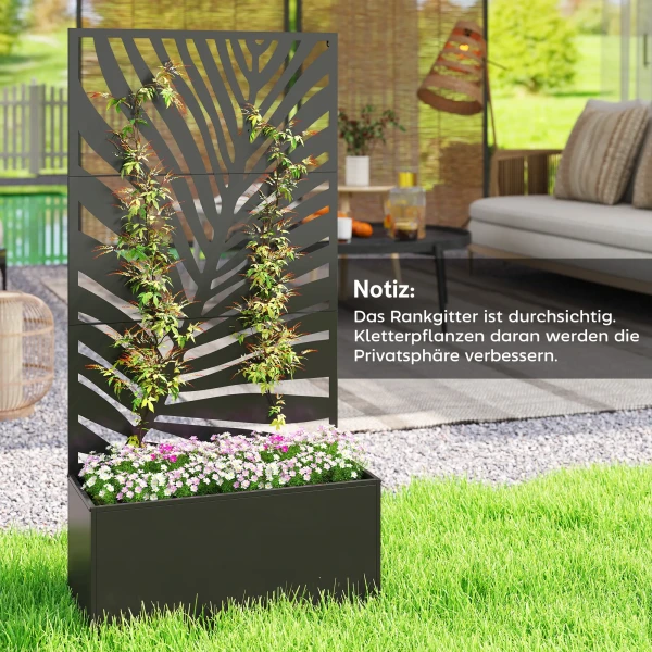 Hoogbed Plantenbak Met Privacy Scherm Bloembak Metaal, Tuin Trellis 90 X 40 X 180 Cm Zwart