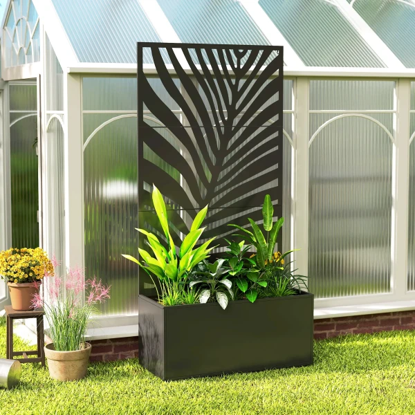 Hoogbed Plantenbak Met Privacy Scherm Bloembak Metaal, Tuin Trellis 90 X 40 X 180 Cm Zwart
