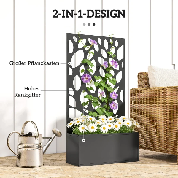 Hoogbed Van Metaal Met Klimrek, Wandmontage Of Vrijstaand, Plantenbak Met Zichtbescherming