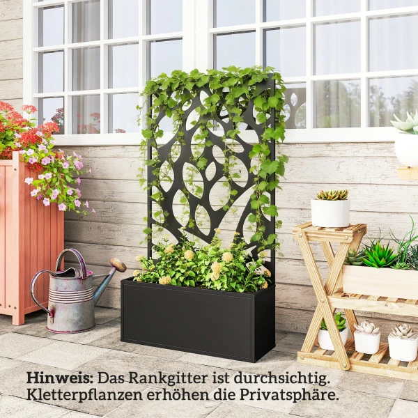 Hoogbed Van Metaal Met Klimrek, Wandmontage Of Vrijstaand, Plantenbak Met Zichtbescherming