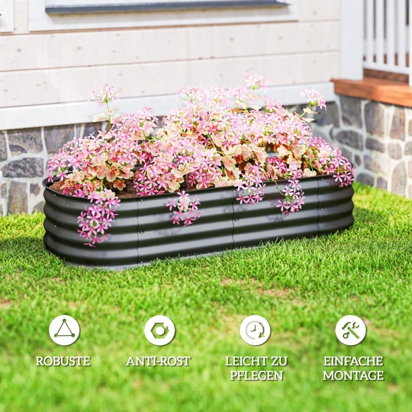 Hoogtebed Plantenbed, Modulair Hoog Bed, Beschermde Randen, Ontwerp Zonder Bodem, 150 X 62 X 30 Cm, Donkergrijs