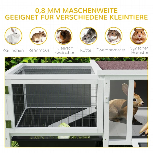 Houten Konijnenhok Met Ren, Helling, 3 Ingangen, Uittrekbare Lade, 105 X 57,5 X 51,5 Cm Grijs