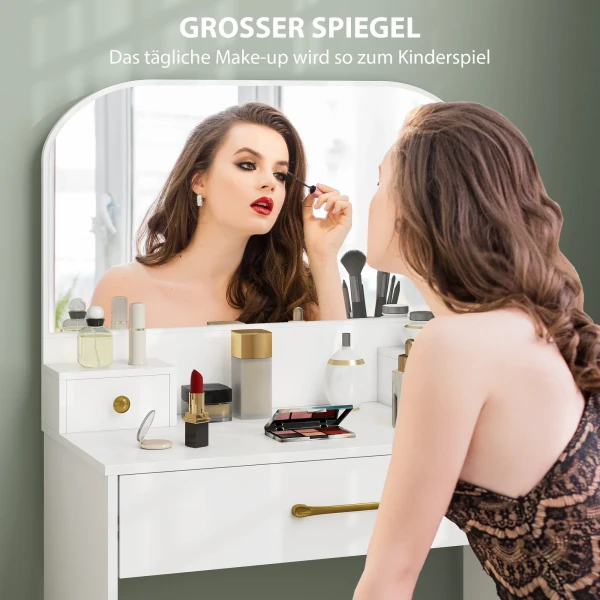 Kaptafel Met Spiegel, Compacte Kaptafel Met 3 Lades, Wit