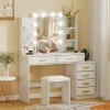 Kaptafel Met Verlichte Spiegel En Gestoffeerde Kruk, Make up Set Met 6 Lades En Planken, Wit