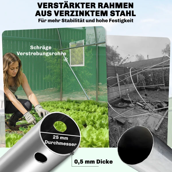 Kas 3 X 2 X 2 M Foliekas Met Afsluitbare Deur 6 Rolbare Netvensters Steunstangen