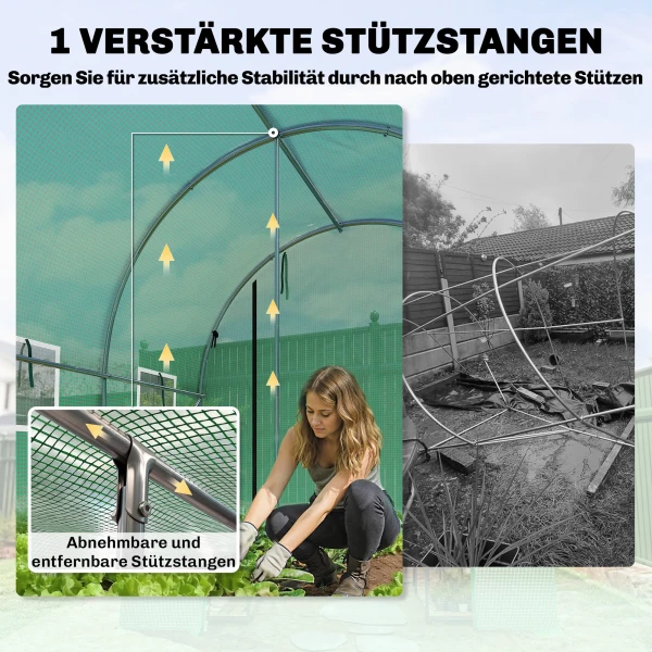 Kas 3 X 2 X 2 M Foliekas Met Rolbare 2 Ritsdeur & 6 Netvensters Ondersteuningsstangen Groen