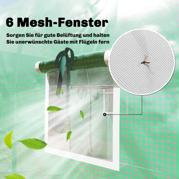 Kas 3 X 2 X 2 M Foliekas Met Rolbare 2 Ritsdeur & 6 Netvensters Ondersteuningsstangen Groen