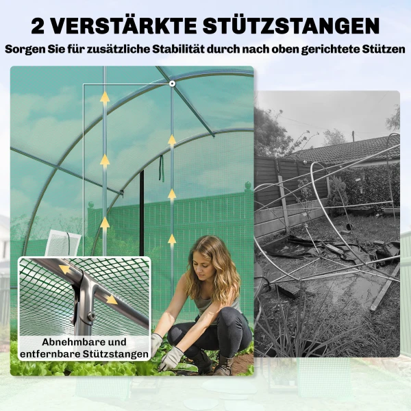 Kas Ca. 4 X 3 X 2 M Kas Met Rolbare 2 Ritssluiting Deur & 8 Netvensters Steunstangen Groen