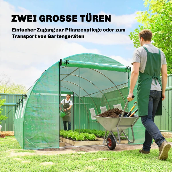 Kas Ca. 4 X 3 X 2 M Kas Met Rolbare 2 Ritssluiting Deur & 8 Netvensters Steunstangen Groen