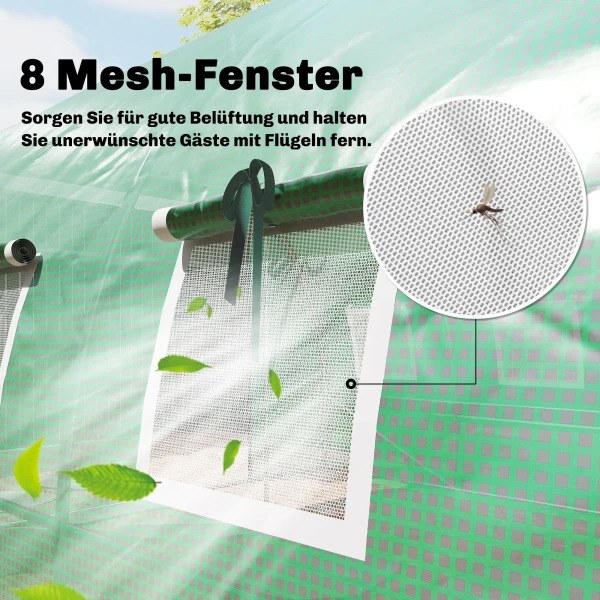 Kas Ca. 4 X 3 X 2 M Kas Met Rolbare 2 Ritssluiting Deur & 8 Netvensters Steunstangen Groen