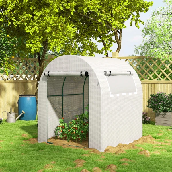 Kas, Draagbaar Plantenhuis Met Stalen Frame En Kunststof Afdekking, Wit