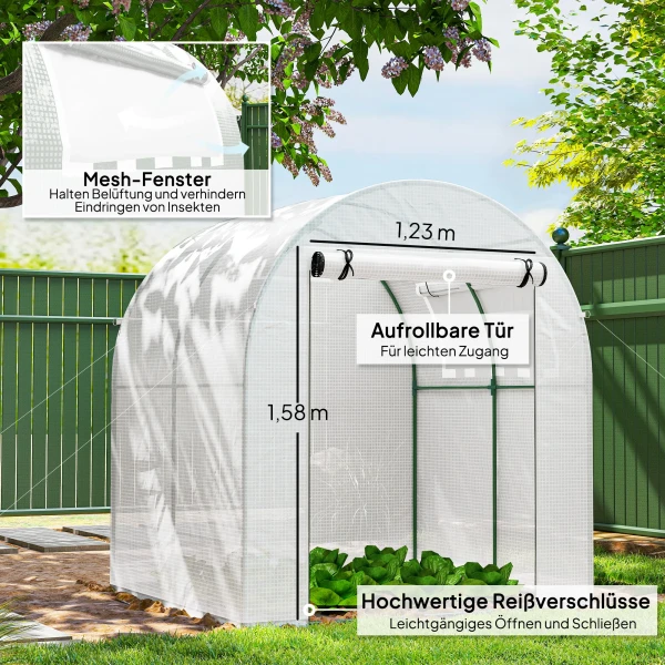 Kas, Draagbaar Plantenhuis Met Stalen Frame En Kunststof Afdekking, Wit