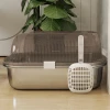 Kattenbak Van Roestvrij Staal, Katten Toilet Met Hoge Rand, Bak, Inclusief Schep, Voor Grote Katten, 53x42x27cm, Koolgrijs
