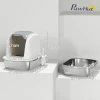 Kattenbak Van Roestvrij Staal Met Deksel, Kattentoilet Met Bak, Kattenbakschep, Voor Katten Onder De 5 Kg, 52,4 X 41,3 X 42 Cm, Wit