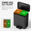 Keukenafvalbak, 2 X 20 L vakken, Efficiënte Afvalscheiding, Voetpedaal, Kunststof, Metaal, Zwart
