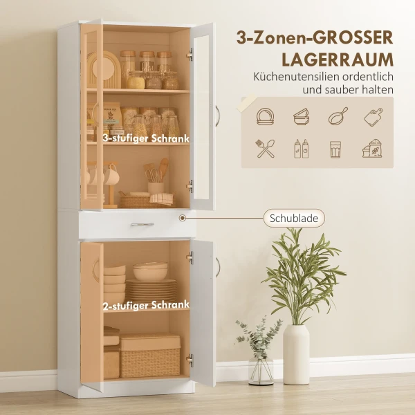 Keukenkast Buffetkast Met Verstelbaar Rek Lade 2 Kast Hoge Kast Met Glazen Deur 60 X 35 X 180 Cm Wit