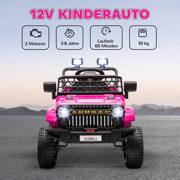Kinder Elektroauto 12V Kinderauto Elektrisch Met 2,4 GHz Afstandsbediening 2 Motor Toeter LED Muziek Voor 3 8 Jaar Roze
