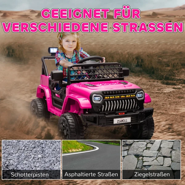 Kinder Elektroauto 12V Kinderauto Elektrisch Met 2,4 GHz Afstandsbediening 2 Motor Toeter LED Muziek Voor 3 8 Jaar Roze