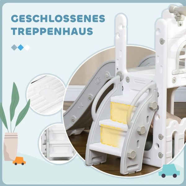 Kinderglijbaan, 5 In 1, Peuterglijbaan Met Basketbalring, Telescopisch Klimrek Grijs 70 X 177 X 92 Cm