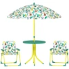 Kinderset, 4 delige Kinderzitset Met Afneembare Zonnescherm, Kindertafel Met 2 Klapstoelen, Groen