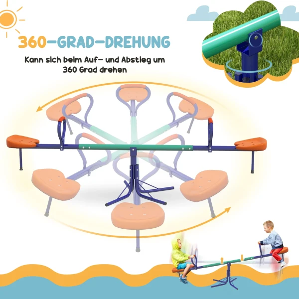 Kinderwip Voor 2 Kinderen, 360° Draaibaar, UV bestendig, Tuinwip Tot 90kg Met Handvat, 3 puntige Steunpoten Voor Kinderen Van 3 8 Jaar