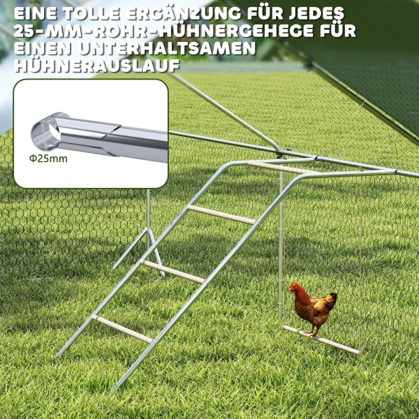 Kippen Speeltoestel Van Hout, Speelplaats Voor Kippen Met Kippenstokken, Verstelbare Schommel, 82 X 150 X 110 Cm Zilver
