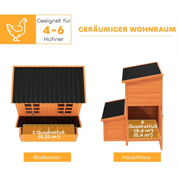 Kippenhok Met Nestkast Voor 4 6 Kippen, Waterdicht Dak, Sparrenhout, Kunststof, 100 X 86 X 100 Cm, Oranje