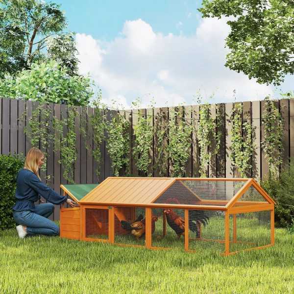 Kippenhok Vrije Uitloop 2,4 X 1,125 X 0,76 M Vrije Uitloop Met Slot Deur Openklapbaar Dak Sparrenhout Oranje