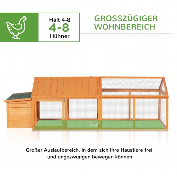 Kippenhok Vrije Uitloop 2,4 X 1,125 X 0,76 M Vrije Uitloop Met Slot Deur Openklapbaar Dak Sparrenhout Oranje