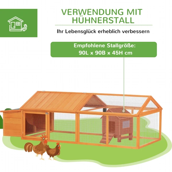 Kippenhok Vrije Uitloop 2,4 X 1,125 X 0,76 M Vrije Uitloop Met Slot Deur Openklapbaar Dak Sparrenhout Oranje