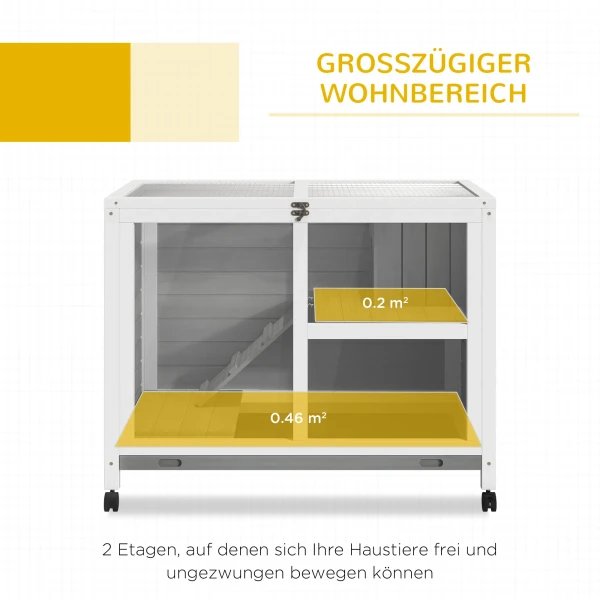 Klein Dierenhok Met 2 Niveaus 4 Wielen Verzegeld Vurenhout Grijs