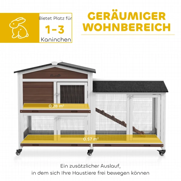 Klein Dierenhok Met Wielen, Dwergkonijnenhok, Vrije Uitloop Ren, Asfaltdak, Klein Dierenhuis, Dwergkonijnen Ren, Hout, Staal, Bruin