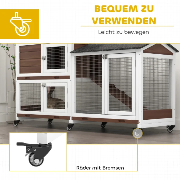 Klein Dierenhok Met Wielen, Dwergkonijnenhok, Vrije Uitloop Ren, Asfaltdak, Klein Dierenhuis, Dwergkonijnen Ren, Hout, Staal, Bruin