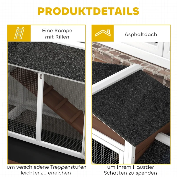 Klein Dierenhok Met Wielen, Dwergkonijnenhok, Vrije Uitloop Ren, Asfaltdak, Klein Dierenhuis, Dwergkonijnen Ren, Hout, Staal, Bruin
