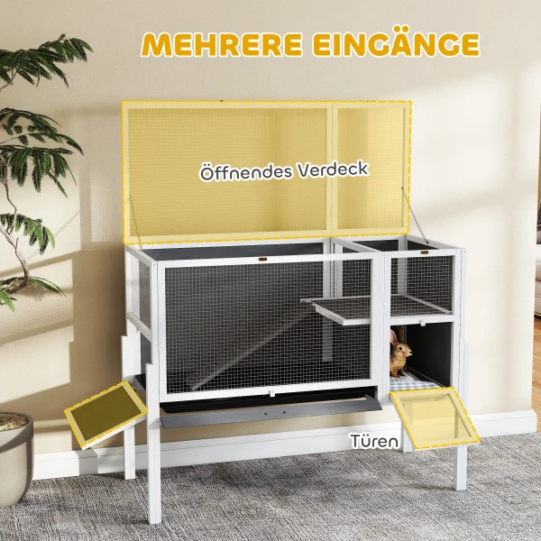 Klein Dierenhok Voor Dwerghamsters, Konijnen, Cavia's, Met Accessoires, Verhoogd Ontwerp, Hout, Metaal, Grijs