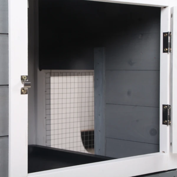 Konijnenhok Met Ren En Helling, Klein Dierenhok Van Hout Met 2 Verdiepingen, Bodemlade 157,4x53x93,5cm Grijs