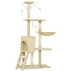 Krabpaal Kattenboom Met Hol, 4 Speelgoedjes, Sisalstammen, Groot Platform, Trap, Voor Katten Onder 5 Kg, Beige