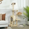 Krabpaal Kattenboom Met Hol, 4 Speelgoedjes, Sisalstammen, Groot Platform, Trap, Voor Katten Onder 5 Kg, Beige