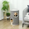 Krabton, 60 Cm Hoog Ø 35 Cm Tweelaagse Kattenton Met 2 Grotten, Pluche Rand, Voor 1 2 Katten Tot 5 Kg, Lichtgrijs