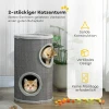 Krabton, 60 Cm Hoog Ø 35 Cm Tweelaagse Kattenton Met 2 Grotten, Pluche Rand, Voor 1 2 Katten Tot 5 Kg, Lichtgrijs