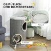 Krabton, 60 Cm Hoog Ø 35 Cm Tweelaagse Kattenton Met 2 Grotten, Pluche Rand, Voor 1 2 Katten Tot 5 Kg, Lichtgrijs