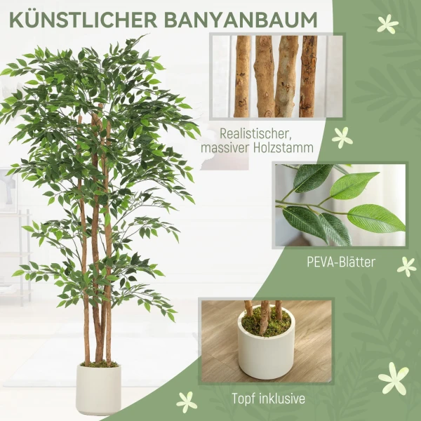 Kunstmatige Banyanboom Kunstplant Met Massief Houten Stam, Pot, Voor Woonkamer Slaapkamer Kantoor 75 X 75 X 180 Cm Groen