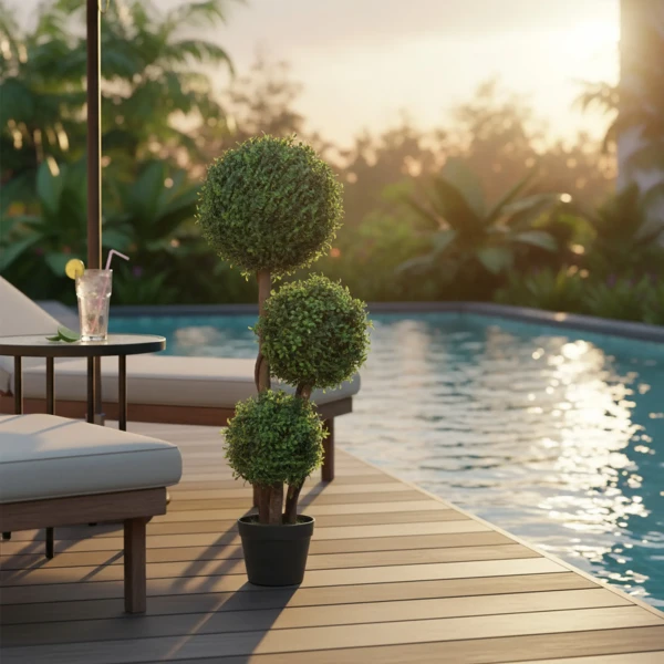 Kunstmatige Buxus Bol Drievoudige Kunstplant, Kunstmatige Plant Met Houten Stam In Pot, 30 X 30 X 100 Cm, Groen